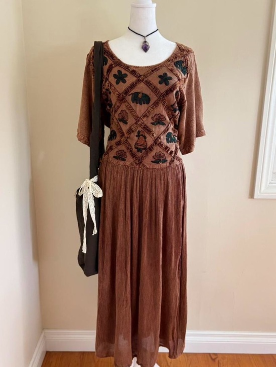 Vintage Dresses & Skirts - ❤️SOLD ON DEPOP❤️ Vintage 90s boho grunge embroidery babydoll maxi dress cottage